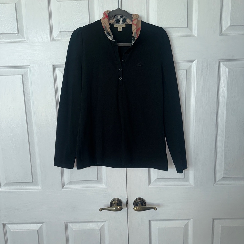 Burberry Black Long Sleeve Shirt with Check Collar